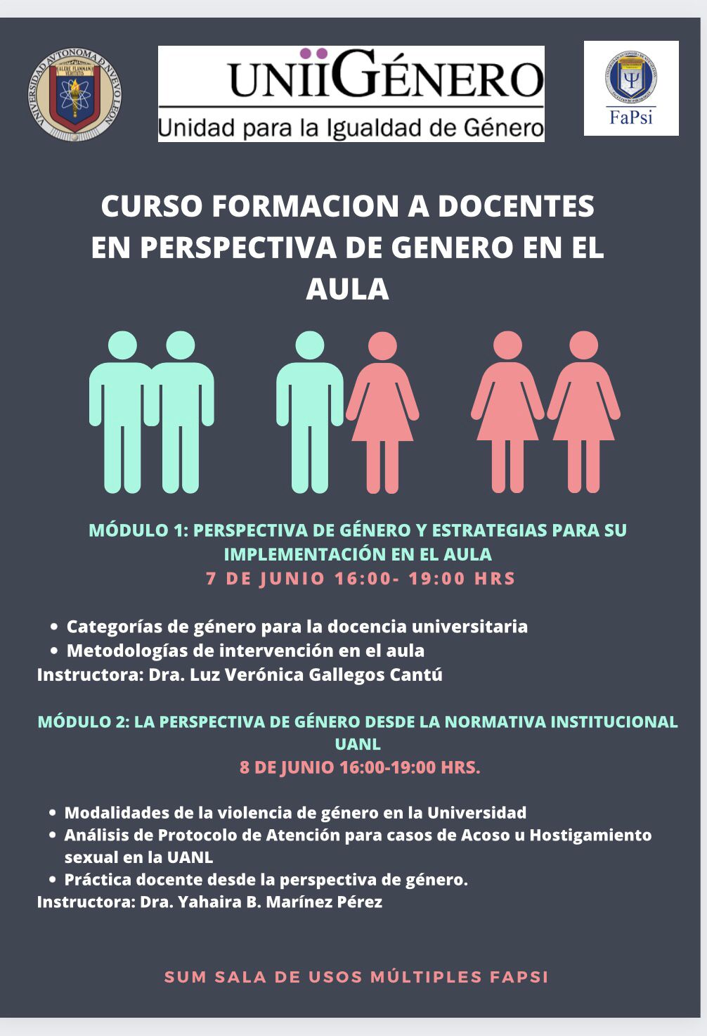 Curso-taller Formación a docentes en perspectiva de género en el aula, junio 2023.